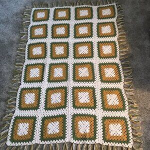 Granny Square Crochet Afghan Vintage Boho Throw Couch Cover Rosanne